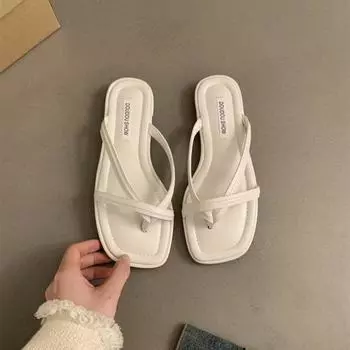 Женские шлепанцы на плоской подошве, повседневные, однотонные, женские тапочки, тонкие ремешки, мягкие пляжные сандалии, шлепанцы, женская обувь, лето 2024 г. 35 чёрный