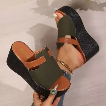 Женские шлепанцы на танкетке Новые сексуальные на высоком каблуке Уличные шлепанцы Женская мода Открытый носок Пляжная обувь Противоскользящие Повседневные сандалии Слайды Женские 35