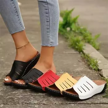Женские шлепанцы на танкетке, обувь на высоком каблуке, летние пляжные сандалии, модные шлепанцы с открытым носком, повседневные шлепанцы, большой размер 43 36