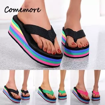 Женские шлепанцы на танкетке с цветочным принтом, толстая подошва, без застежек, цветные, летняя женская обувь 2024 года, летние повседневные женские сандалии для прогулок 36 чёрный