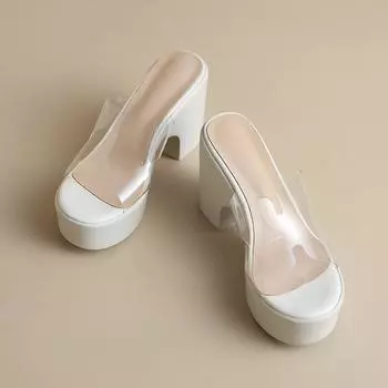 Женские шлепанцы на танкетке с толстой подошвой для свиданий на открытом воздухе, с открытым носком, на высоком каблуке, с мелким вырезом, модная женская обувь 38