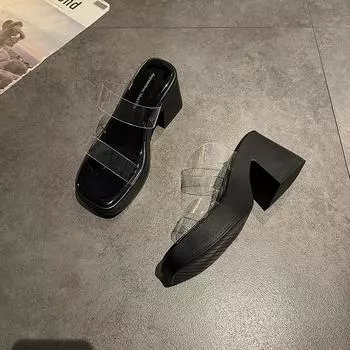 Женские шлепанцы на танкетке с толстой подошвой, на высоком каблуке, прозрачные, с крутыми тапочками, носят весной и летом 35