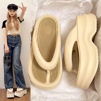 Женские шлепанцы на толстой подошве для летней моды, трендовые шлепанцы Poop Feeling Seaside Beach, сандалии 36/37 белый