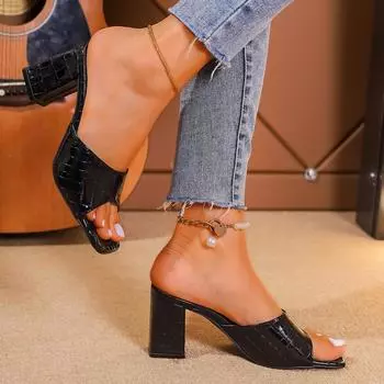 Женские шлепанцы на высоком каблуке, новые летние модные шлепанцы с квадратным носком, дизайнерские шлепанцы с открытым носком и открытой пяткой, женские туфли-лодочки 35 белый