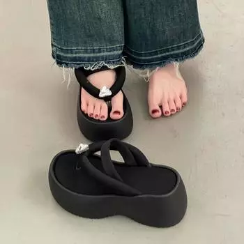 Женские шлепанцы Niche Design Sense с толстой подошвой, весна-лето 2025 года, с юбкой, стразами снаружи, повседневные универсальные тапочки 35 чёрный