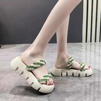 Женские шлепанцы, новинка лета 2024, модные плетеные модные шлепанцы смешанных цветов, сексуальные простые стильные сандалии на плоской подошве, женские повседневные тапочки 35 бежевый