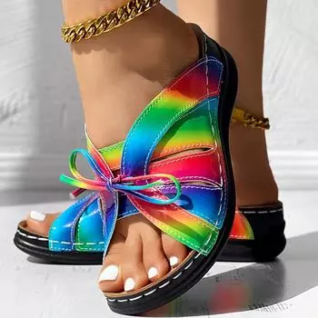 Женские шлепанцы с бантом, туфли без шнуровки с открытым носком, удобные шлепанцы для улицы 36 красный