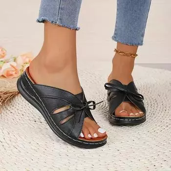 Женские шлепанцы с бантом, удобные однотонные летние туфли на мягкой подошве, повседневные уличные шлепанцы 35 белый