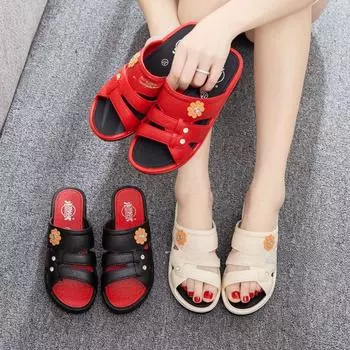 Женские шлепанцы с цветочным декором, повседневная уличная летняя обувь с открытым носком, удобные сандалии без шнуровки 37 бежевый