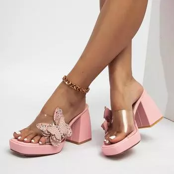 Женские шлепанцы с квадратным носком, босоножки на толстом высоком каблуке, прозрачные шлепанцы на платформе, женская модная обувь, лето, розовый, зеленый, 41 35 чёрный