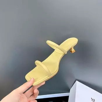 Женские шлепанцы с квадратным носком, босоножки на толстом среднем каблуке, лаконичный дизайн, тапочки, женская модная повседневная обувь, летние желтые 40 34 белый