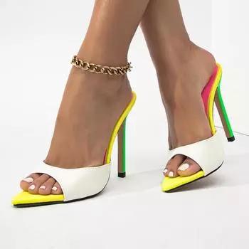 Женские шлепанцы с острым носком, шлепанцы на тонком высоком каблуке, сандалии разных цветов, женская модная обувь в лаконичном дизайне, летняя обувь для вечеринок, 42 35 белый