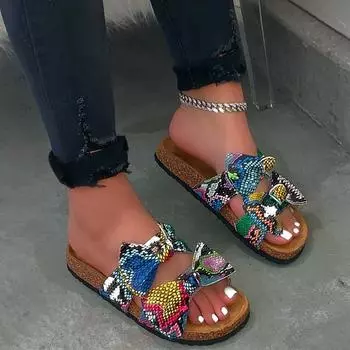 Женские шлепанцы с принтом под змею. Сандалии на плоской подошве с открытым носком. Повседневная пляжная обувь. Тапочки. 42