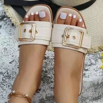 Женские шлепанцы с пряжкой и открытым носком, износостойкие офисные тапочки на плоской подошве, летние песчаные пляжные сандалии, женская обувь 42 белый
