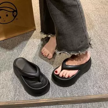 Женские шлепанцы с толстой подошвой 7 см в корейском стиле, удобные нескользящие уличные тапочки, популярные сандалии на платформе из ЭВА с мягкой подошвой 35-36