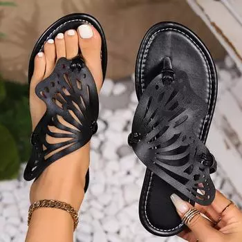 Женские шлепанцы с вырезом и бабочкой, повседневная летняя обувь с зажимом на носке, легкая пляжная обувь 36 красный