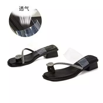 Женские шлепанцы со стразами 2025 лето новые сказочный ветер полушлепанцы женская обувь высококлассные шлепки повседневная женская обувь 35