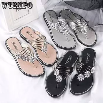 Женские шлепанцы со стразами и цветами, летняя пляжная обувь, женские шлепанцы для ванной комнаты, женские тапочки с шинами 40 золотистый