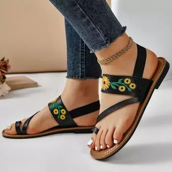 Женские шлепанцы, тапочки на плоской подошве с вышивкой, модные повседневные летние сандалии. 35
