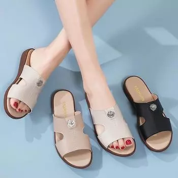 Женские шлепанцы, уличные повседневные сандалии на плоской подошве с открытым носком 35 чёрный