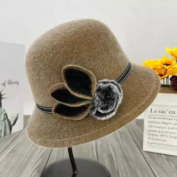 Женские шляпы Осень-зима Шляпы для мам Шляпы из искусственного меха норки Рыбацкие шапки Меховые шапки-шарики Для людей среднего возраста Пожилые Модные бабушкины шапки One size