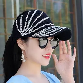 Женские шляпы Пустой верх Летняя кепка Роскошные козырьки Gorros Солнцезащитные кепки Женские кепки Хип-хоп шляпа Уличная шляпа со стразами Пляжная кепка Chapeu Feminino 56-58cm белый