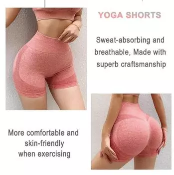 Женские шорты Бесшовные спортивные шорты Велоспорт Бег Фитнес Высокая талия Push Up Спортивные шорты Леггинсы Леди Шорты для йоги Одежда Абсорбирующая высокая эластичность M(40-60KG) чёрный
