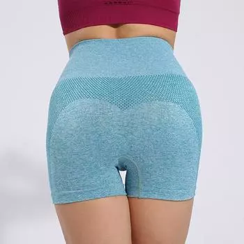Женские шорты для йоги, бесшовные спортивные колготки с высокой талией, леггинсы для фитнеса S чёрный