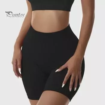 Женские шорты для йоги, компрессионные шорты с высокой талией, бесшовные подтяжки бедер, плотные, эластичные, с контролем живота, быстросохнущие, с эластичной резинкой на талии, женские спортивные шорты для тренировок в тренажерном зале S чёрный