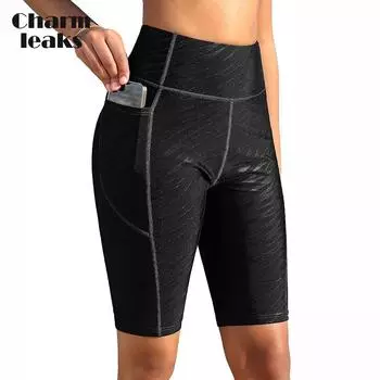 Женские шорты для плавания Charmlesks шириной 10 дюймов с высокой талией, водоотталкивающие шорты UPF50+, длинные шорты для плавания с карманами на подкладке L тёмно-синий