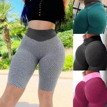 Женские шорты для тренировок, шорты с подтяжкой ягодиц и рюшами, текстурированные шорты для йоги с высокой талией, спортивные шорты для бега, леггинсы с контролем живота L чёрный