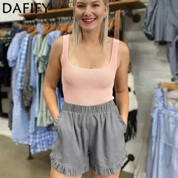 Женские шорты, европейские и американские универсальные повседневные свободные брюки с высокой талией из хлопка и конопли, широкие брюки