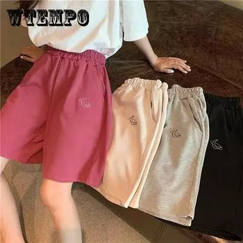 Женские шорты Harajuku, однотонные, простые, свободные, летние, повседневные, корейские, милые, эластичные, модные, универсальные, с широкими штанинами, спортивные шорты XL чёрный