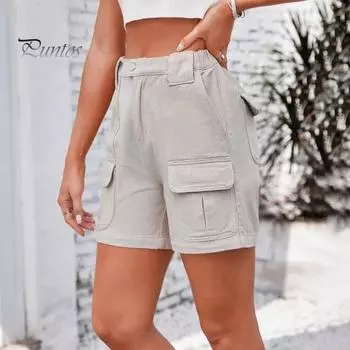 Женские шорты-карго, повседневные шорты-бермуды длиной до колена с множеством карманов, летние прямые брюки-карго XL легкие хаки