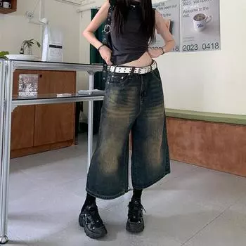 Женские шорты, модные повседневные широкие шорты с высокой талией, тонкие свободные шорты в стиле Харадзюку, панк, готическая уличная одежда, большие размеры XXXL чёрный