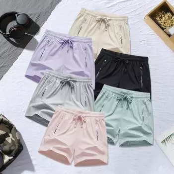 Женские шорты однотонные быстросохнущие короткие брюки с эластичной талией повседневные свободные S светло-зеленый