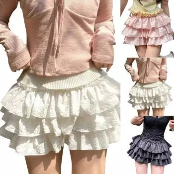 Женские шорты, однотонные, плиссированные, шорты поверх шорт с основой из слоистого материала L чёрный