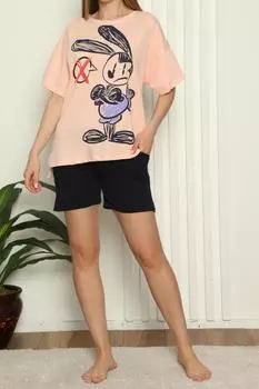 Женские шорты, пижамный комплект, хлопок с короткими рукавами, оверсайз