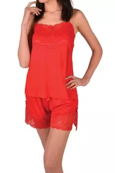 Женские шорты Пижамный комплект из кружева с короткими рукавами и карманами из вискозы