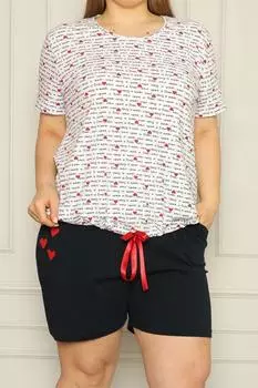 Женские шорты, пижамный комплект, с коротким рукавом, лайкра больших размеров