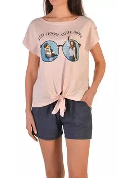 Женские шорты Пижамный комплект с короткими рукавами и карманами из вискозы