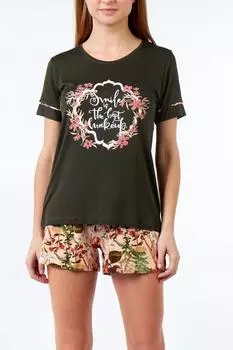 Женские шорты, пижамный комплект с короткими рукавами, хлопок, лайкра