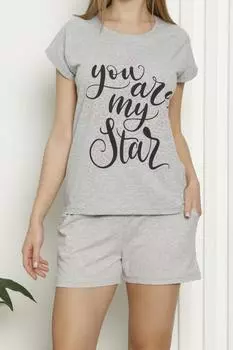 Женские шорты Пижамный комплект с короткими рукавами и карманами из хлопка и лайкры