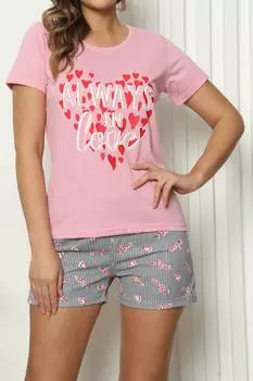 Женские шорты Пижамный комплект с короткими рукавами и хлопковым принтом