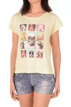 Женские шорты Пижамный комплект с короткими рукавами Джинсовый принт Хлопок Лайкра