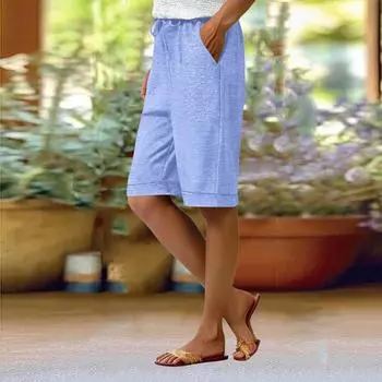 Женские шорты Повседневные шорты с высокой талией Шорты на шнурке с карманами L синий