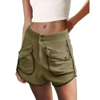 Женские шорты с талией, повседневные летние шорты с оборками и эластичным поясом с карманами L