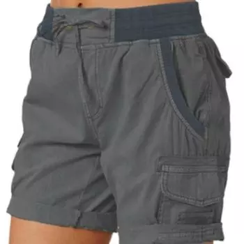 Женские шорты с высокой посадкой, регулируемым шнурком, карго с карманами, однотонные, летние повседневные шорты для ежедневной носки S серый