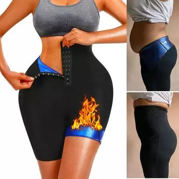 Женские шорты с высокой талией для сауны, похудение, формирователь тела, тренировки для фитнеса, брюки для похудения, корректирующее белье, контроль живота, сжигание жира, термолеггинсы S/M чёрный/синий