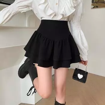 Женские шорты с высокой талией и плиссированной юбкой-фонариком в корейском стиле на весну/лето Medium розовый